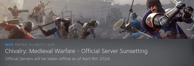 official server sunsetting announcement by Torn Banner, which includes promotional art