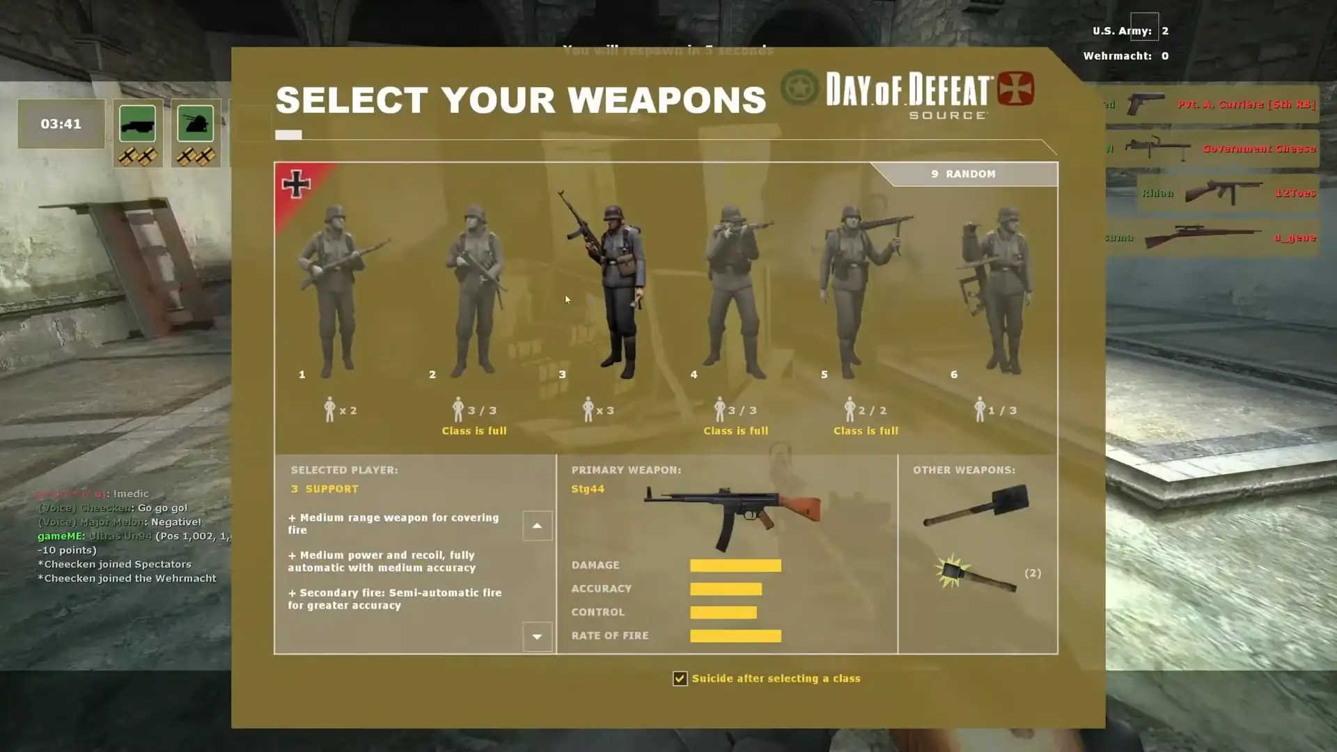 Selecting a class to play