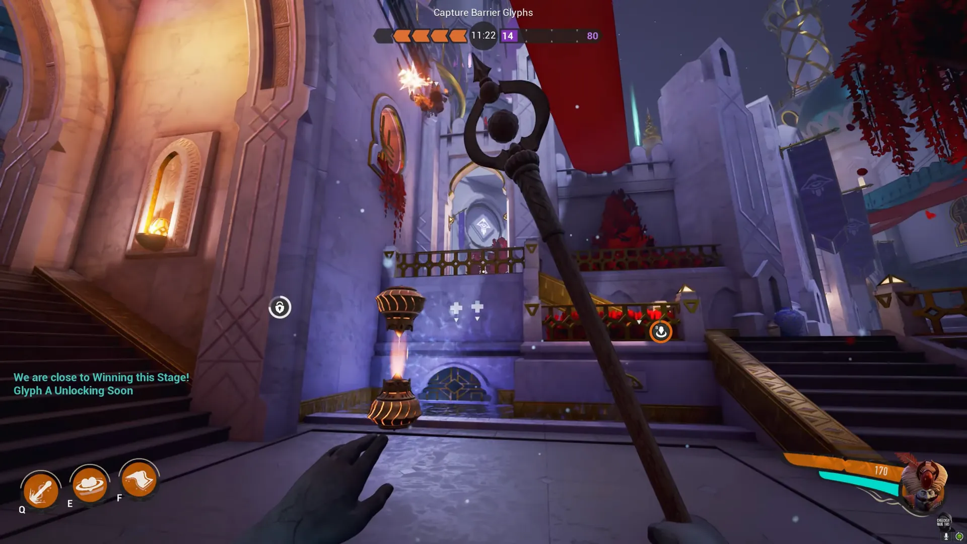 Tinker casts an Obelisk and Jumps over a hurdle