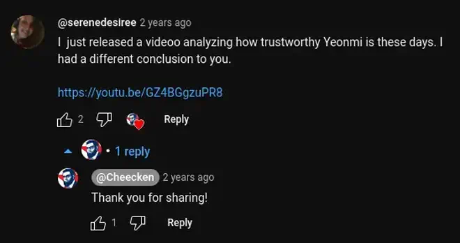 A screenshot featuring the Serene&rsquo;s comment.