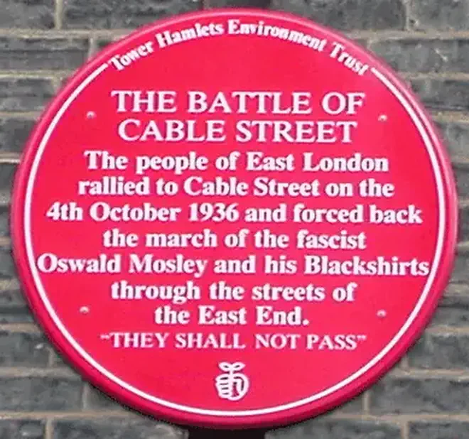 A memorial plaque for the Battle of Cable Street.