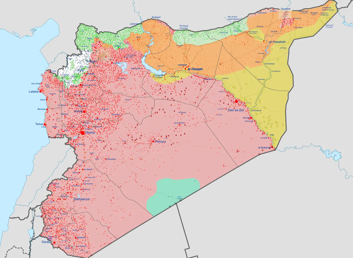 Marked up Syrian civil war maps.