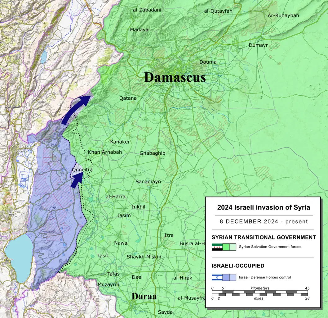 A Map showing Israeli conquest of southeastern Syrian territory.
