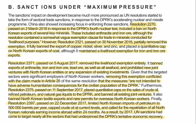 An excerpt from the Korea Peace Now report, describing the consequences of the maximum pressure approach.