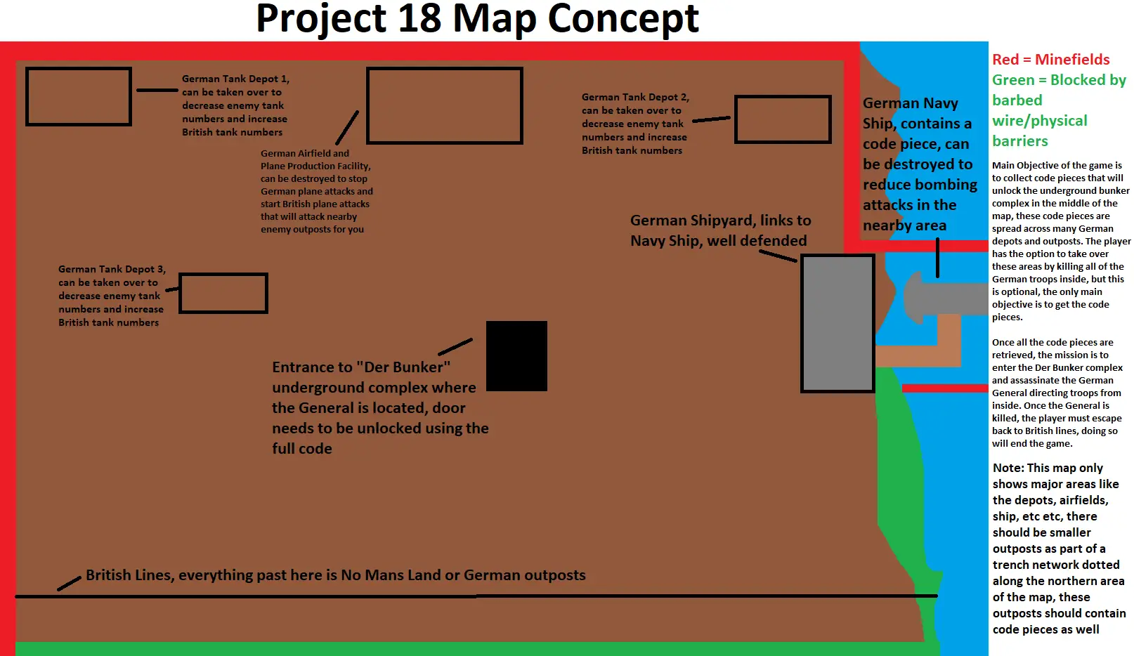 A map drawn in MS Paint titled 'Project 18 Map Concept.'