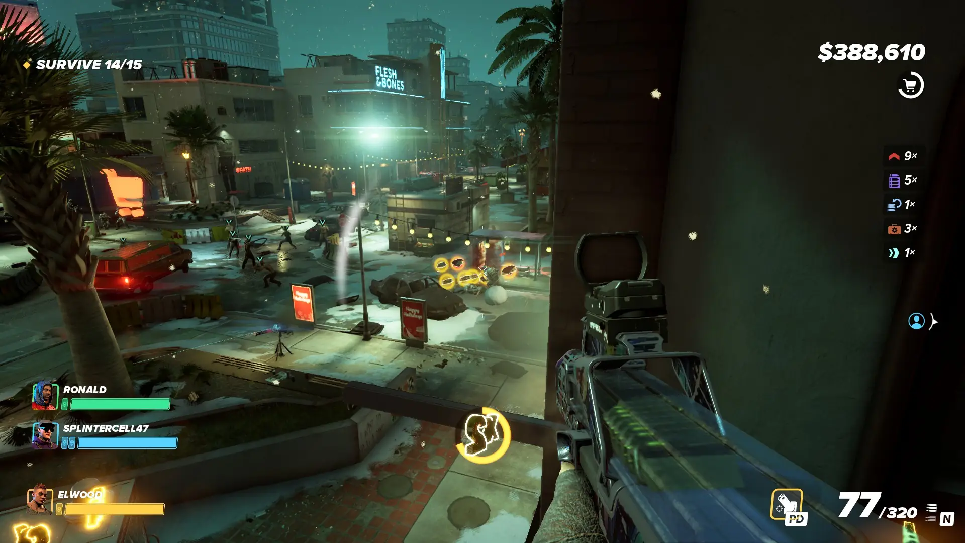 Overlooking a town square.