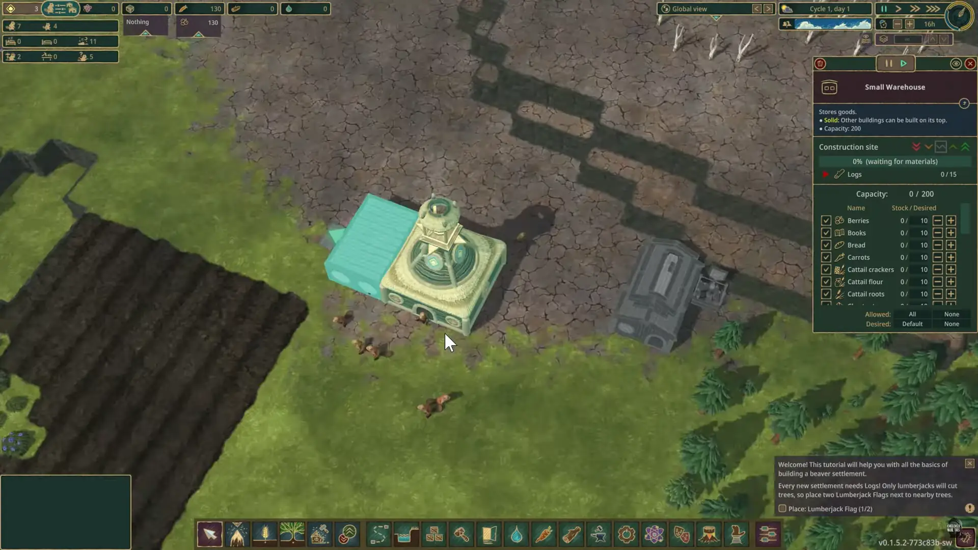 starting to build a town in Timberborn