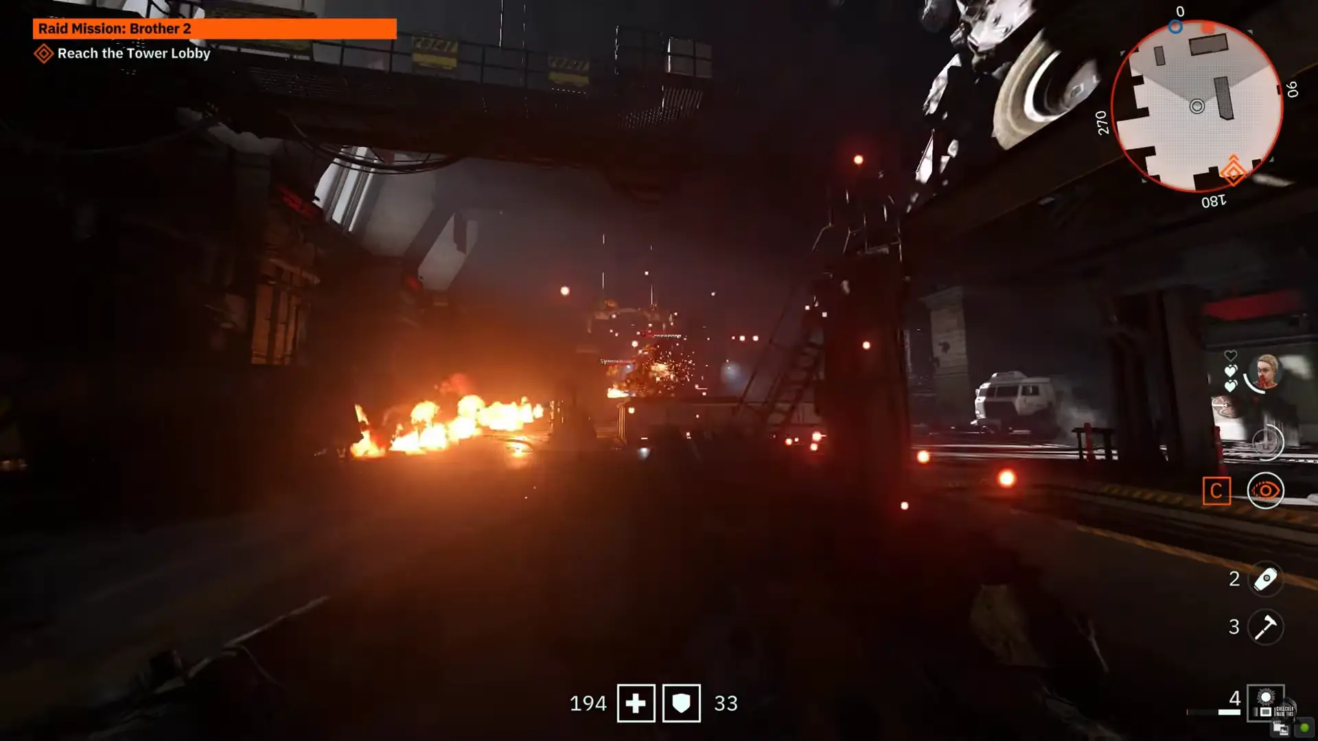 fighting your way through a dark facility in Wolfenstein YoungBlood