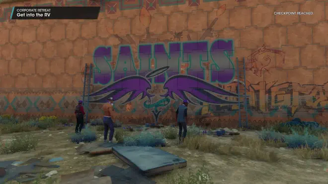 A Saints gang tag is graffiti&rsquo;d on a wall