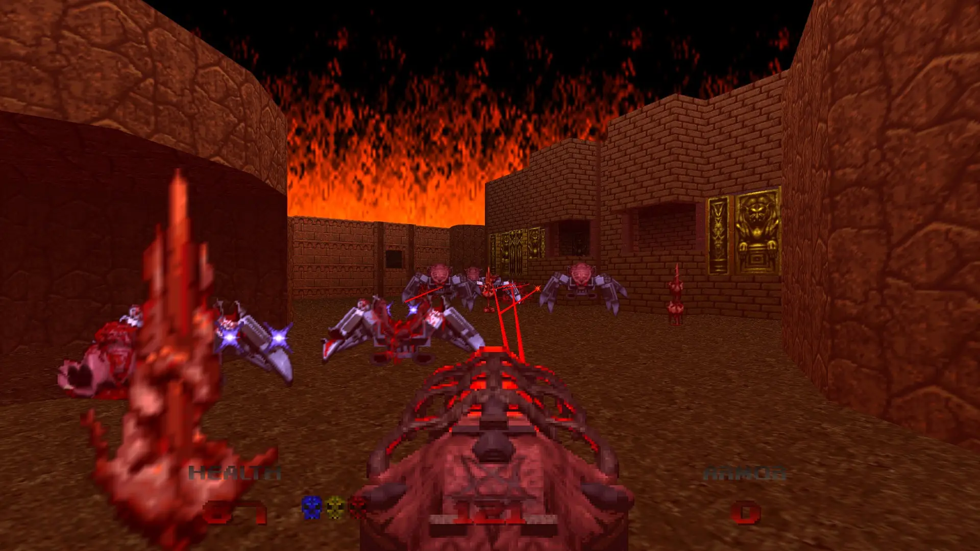 Weilding a biopunk rifle in DOOM 64.