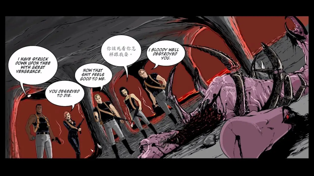 A cartoon cutscene within the game.