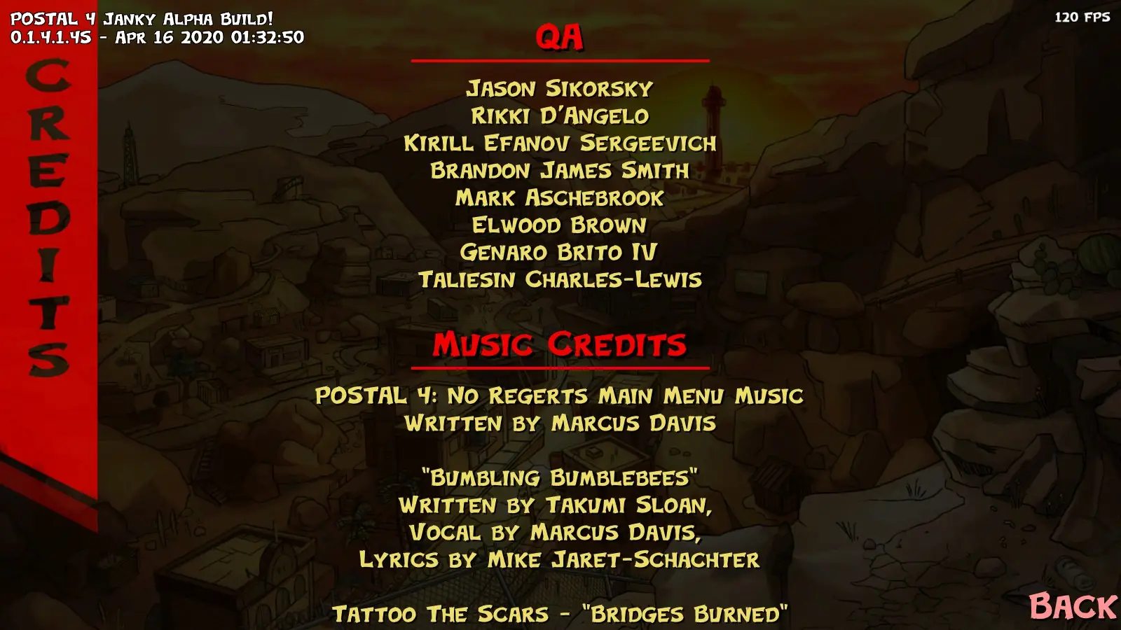 The Credits Screen of Postal 4, in which Elwood Brown is credited too