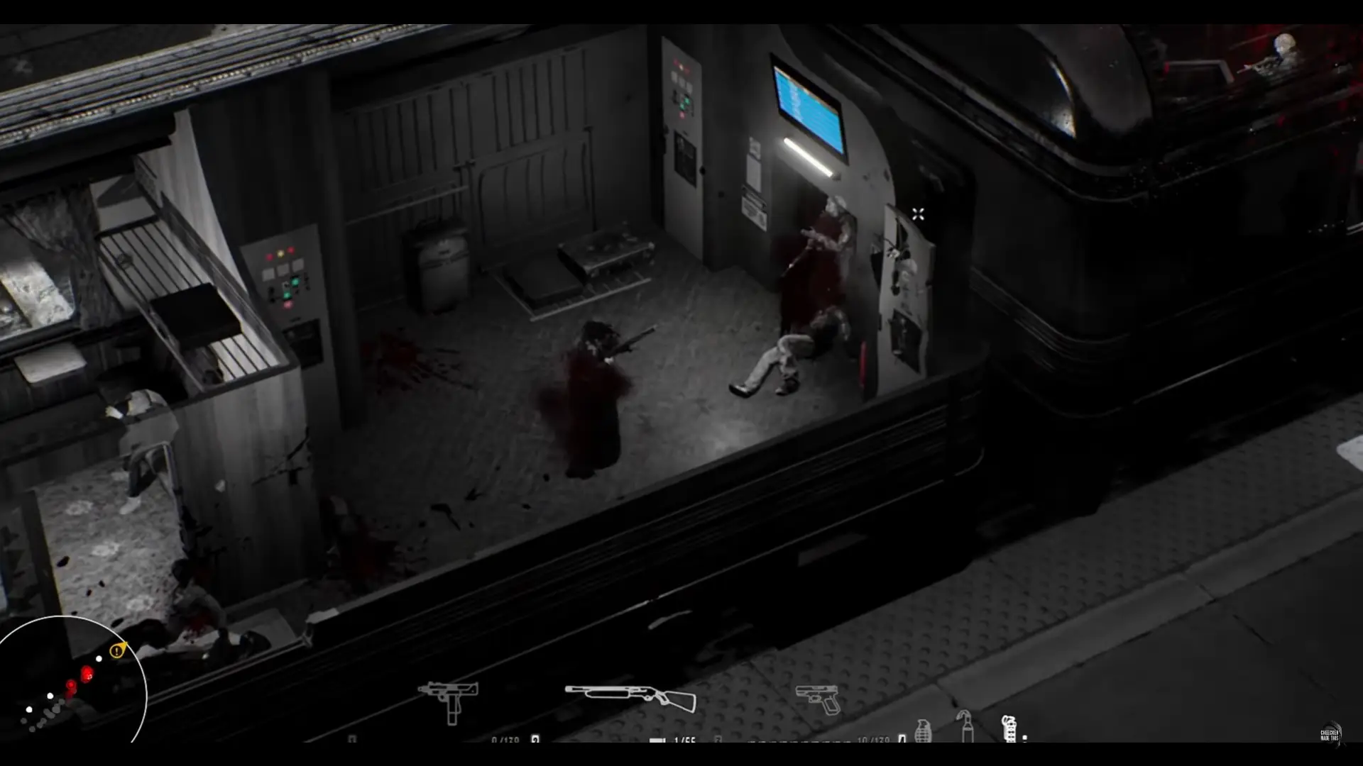 spree killing bystanders inside of a train in HATRED