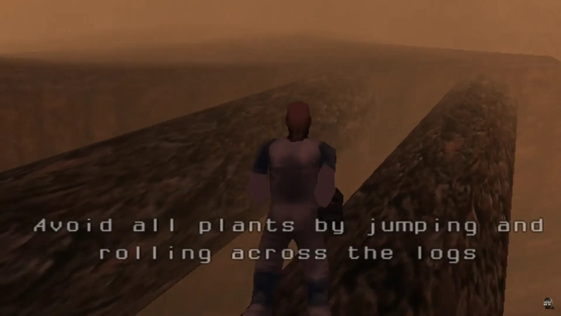 crossing a natural wooden bridge