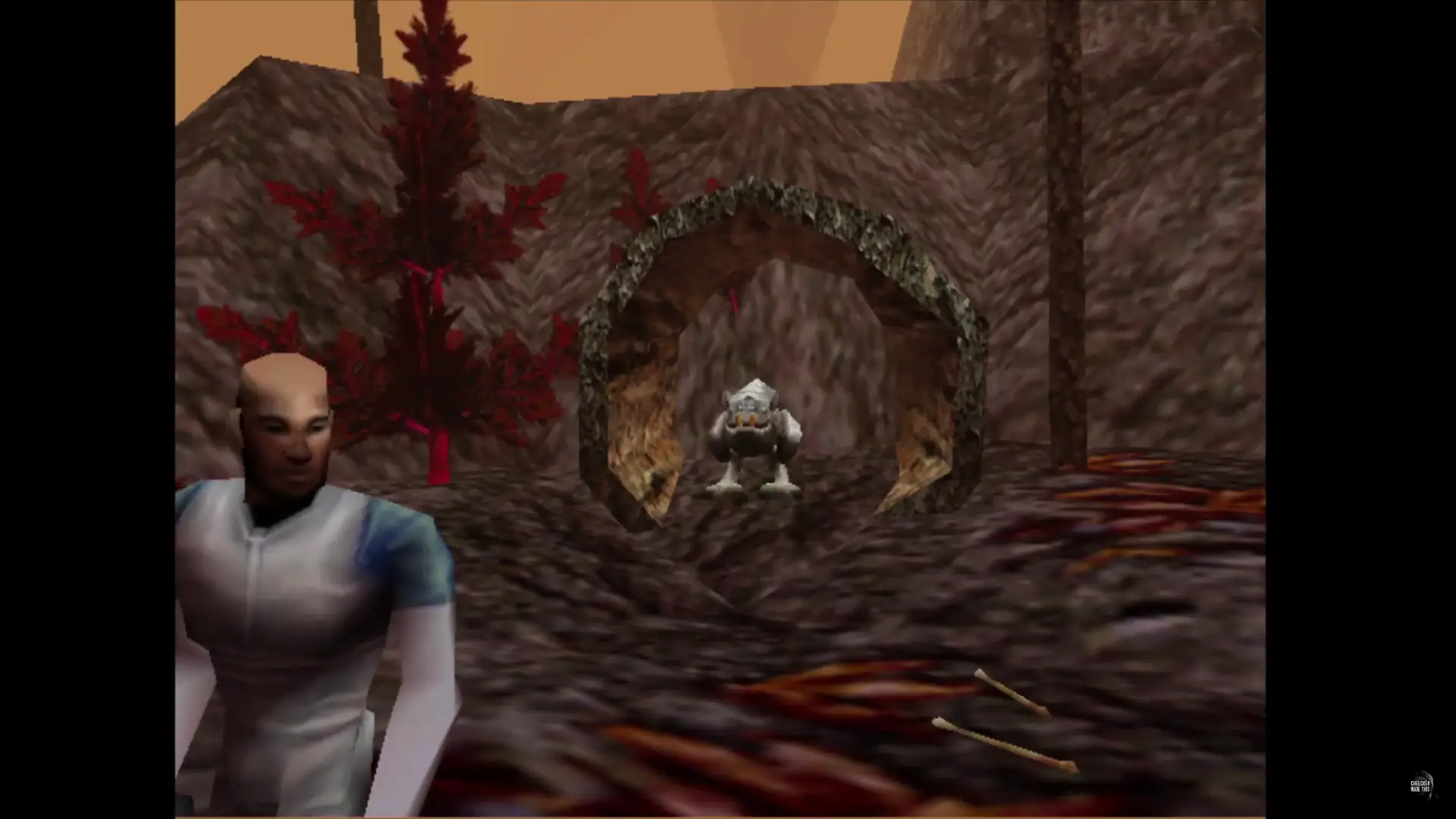 A hungry Chomp is waiting for Miray in a log.